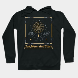 Spiritual Sun,Moon and Stars Hands Holding The Sun Design Hoodie